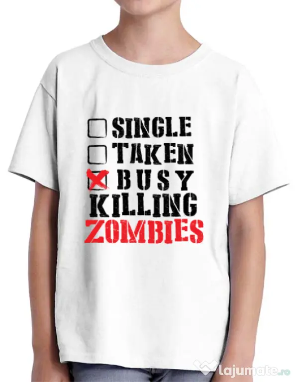 Tricou ADLER copil Busy killing zombies Alb