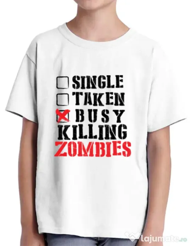Tricou ADLER copil Busy killing zombies Alb