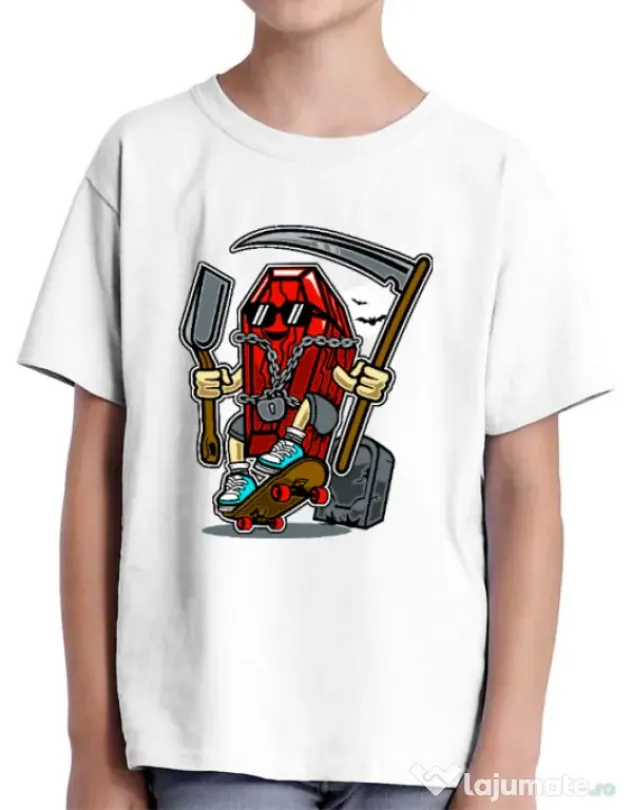 Tricou ADLER copil Coffin Skater Alb