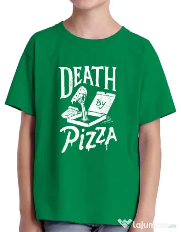 Tricou ADLER copil Death By Pizza Verde mediu