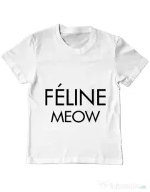 Tricou ADLER copil Feline meow Alb