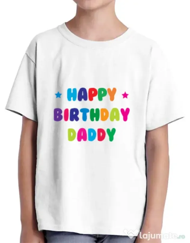 Tricou ADLER copil Happy Birthday Daddy Alb