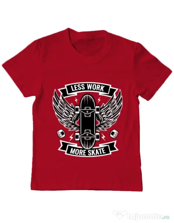 Tricou ADLER copil Less work more skate Rosu