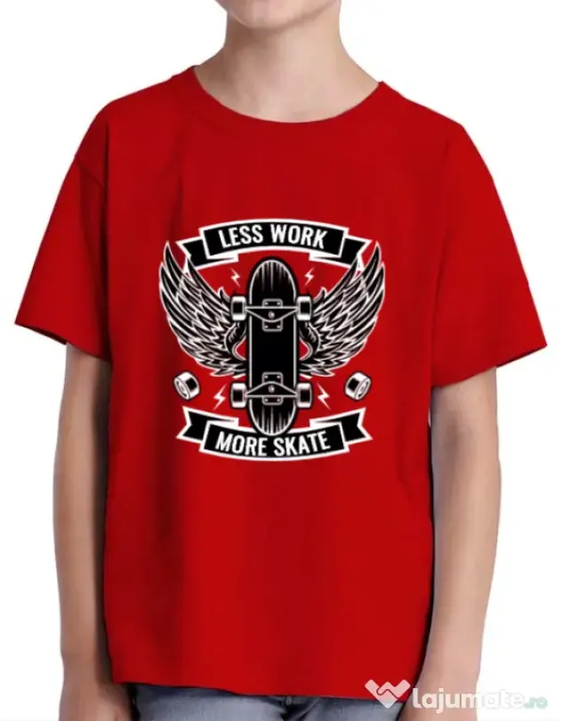 Tricou ADLER copil Less work more skate Rosu