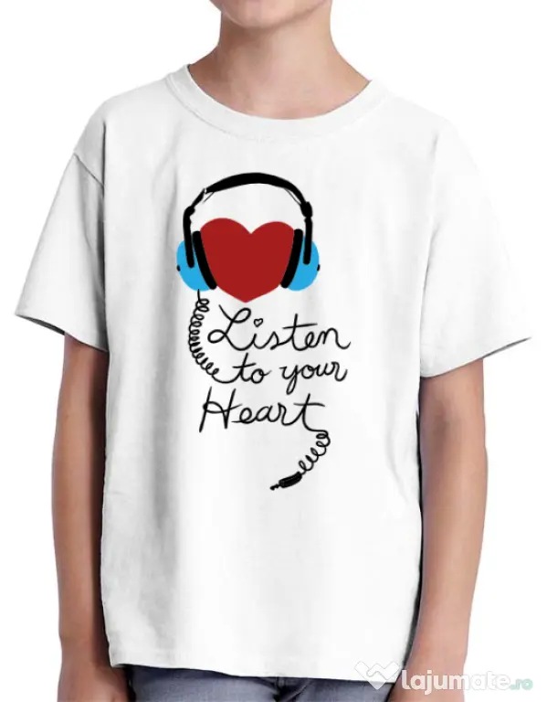 Tricou ADLER copil Listen to your heart Alb