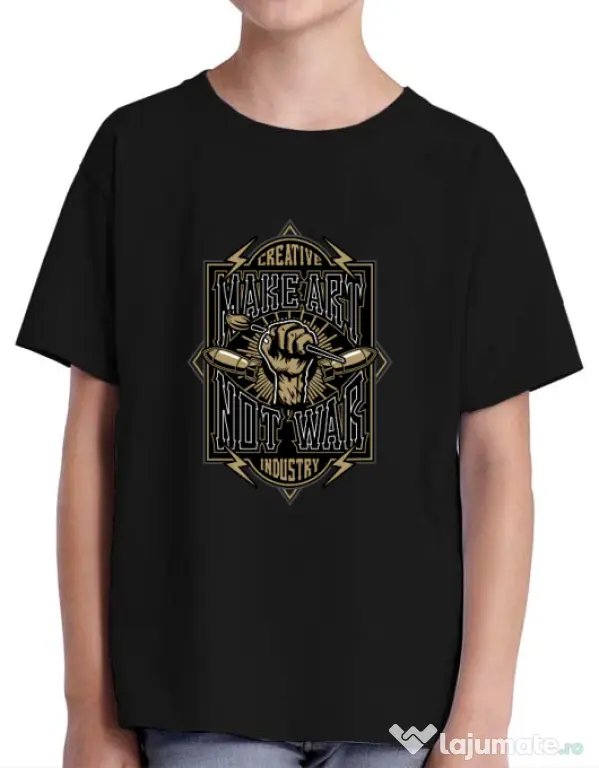 Tricou ADLER copil Make Art Not War Negru