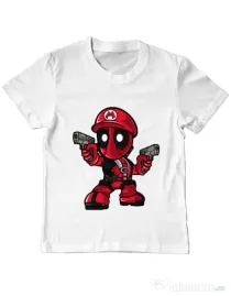 Tricou ADLER copil Mario Deadpool Alb