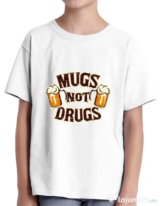 Tricou ADLER copil Mugs not drugs Alb