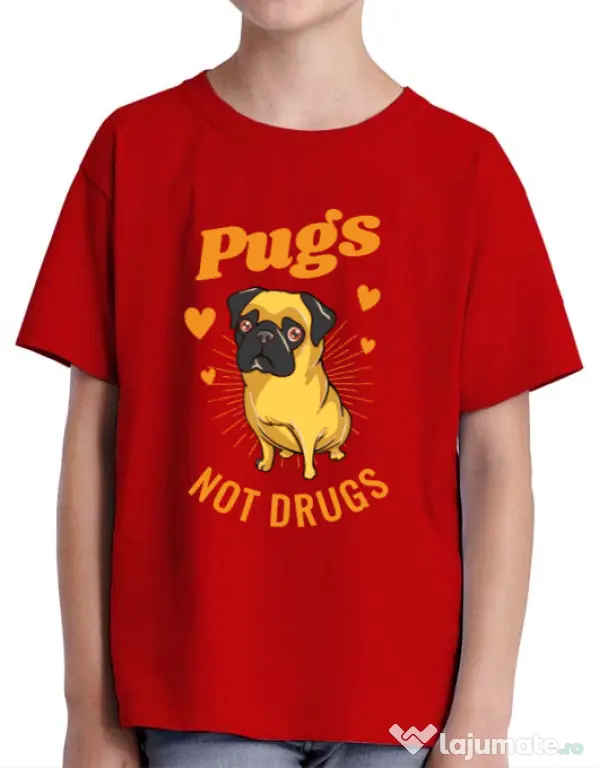 Tricou ADLER copil Pugs not drugs Rosu