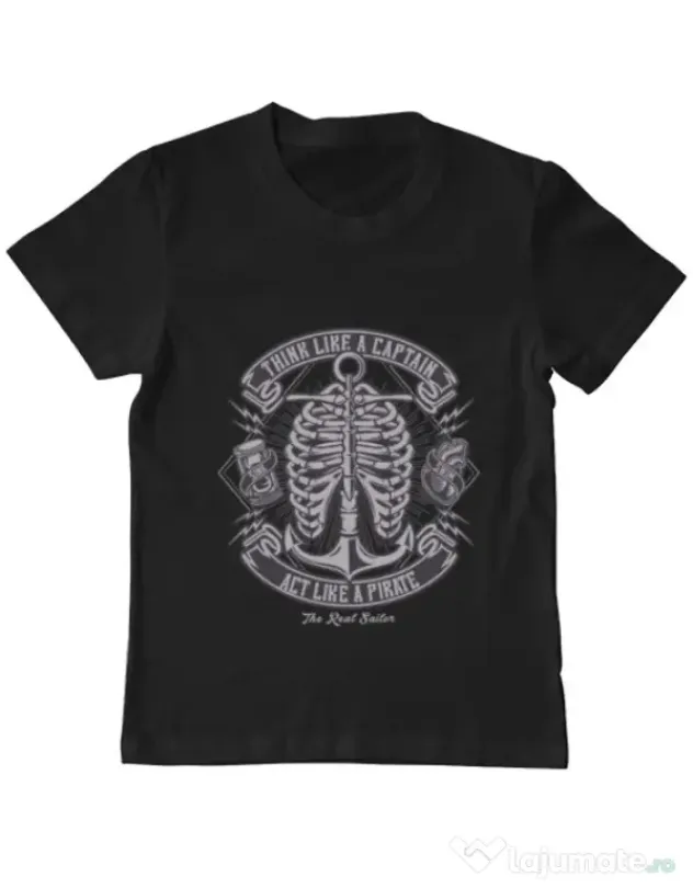 Tricou ADLER copil Think Like A Captain Act Like A Pirate Negru