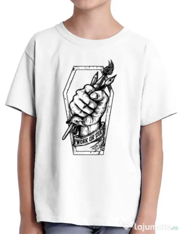 Tricou ADLER copil Work or Die Alb