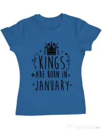 Tricou ADLER dama Kings are born in January Albastru azuriu