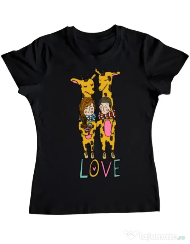 Tricou ADLER dama Giraffes love Negru