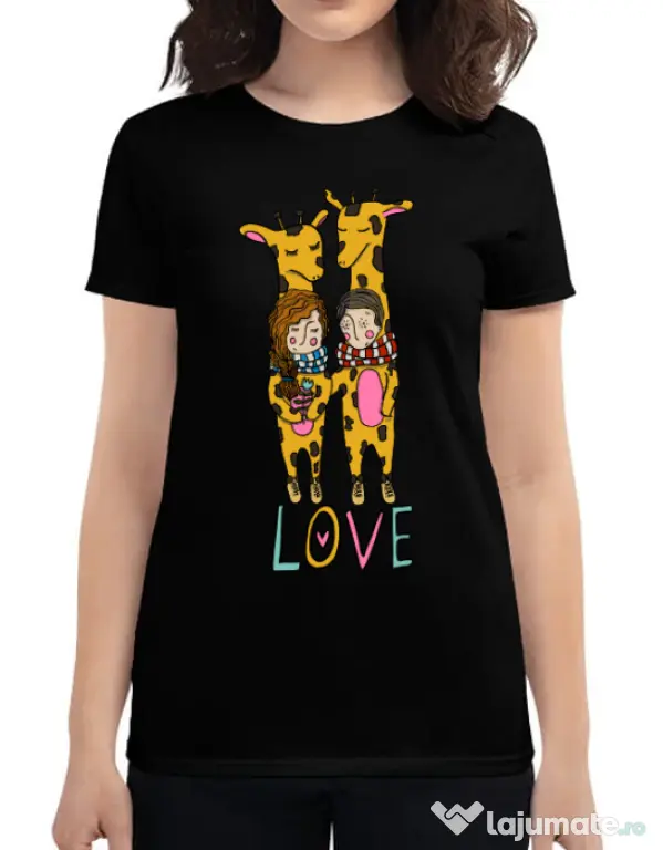 Tricou ADLER dama Giraffes love Negru