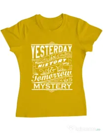 Tricou ADLER dama Yesterday is history Galben