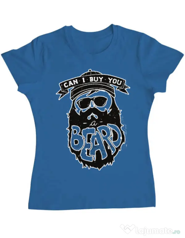 Tricou ADLER dama Can i buy you a beard Albastru azuriu