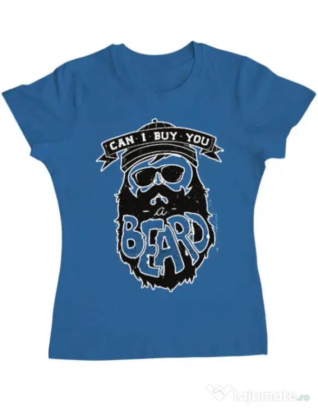 Tricou ADLER dama Can i buy you a beard Albastru azuriu