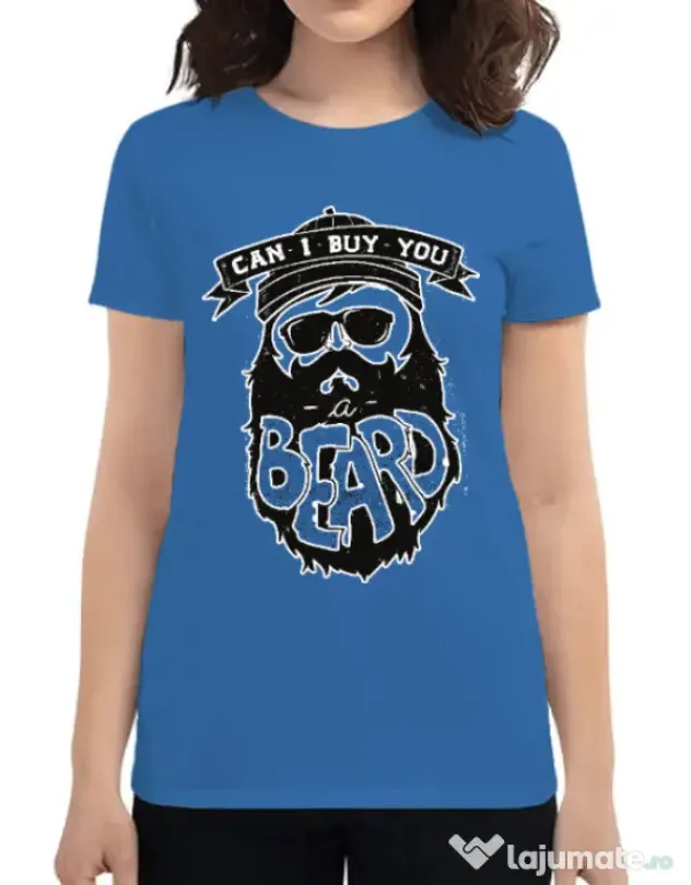 Tricou ADLER dama Can i buy you a beard Albastru azuriu