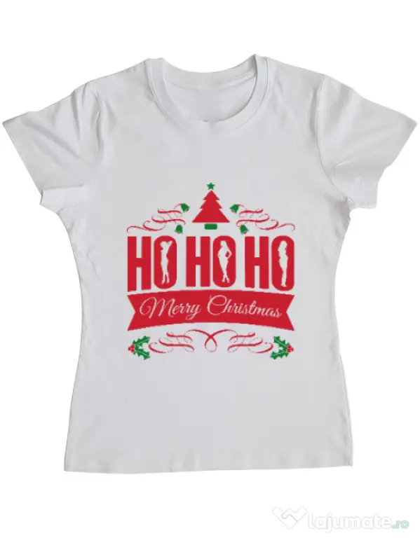 Tricou ADLER dama Ho ho ho Merry Christmas Alb
