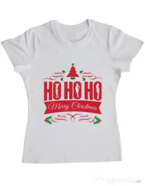 Tricou ADLER dama Ho ho ho Merry Christmas Alb