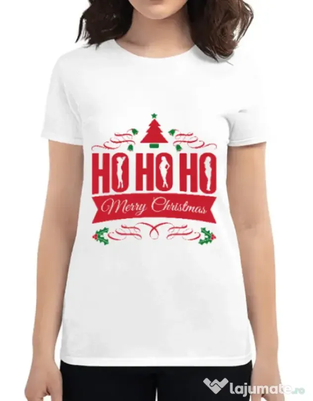 Tricou ADLER dama Ho ho ho Merry Christmas Alb