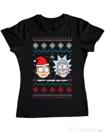 Tricou ADLER dama Rick and Morty Christmas Negru