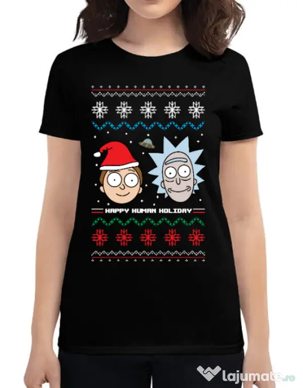 Tricou ADLER dama Rick and Morty Christmas Negru