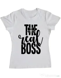 Tricou ADLER dama The real boss Alb