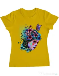 Tricou ADLER dama Lady and flowers Galben