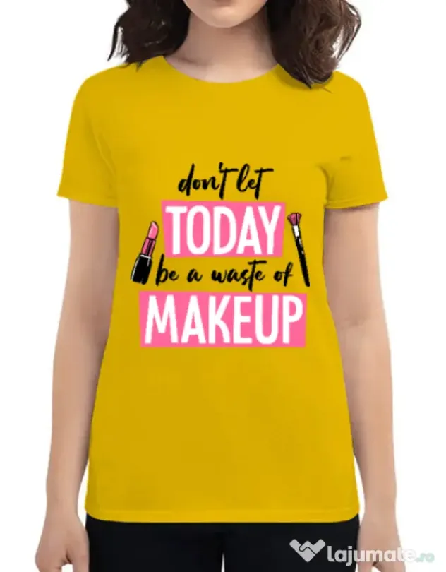 Tricou ADLER dama A waste of makeup Galben