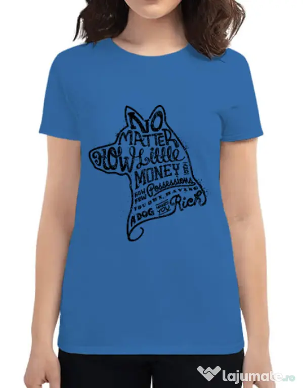 Tricou ADLER dama A Dog Makes You Rich Albastru azuriu