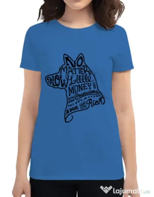 Tricou ADLER dama A Dog Makes You Rich Albastru azuriu