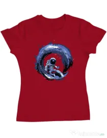 Tricou ADLER dama Surfing in space Rosu