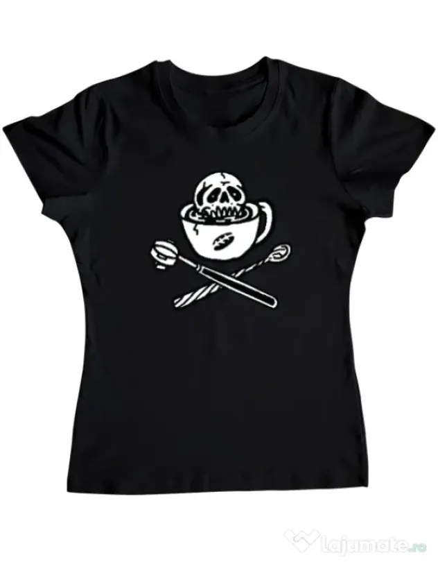 Tricou ADLER dama Death before decaf Negru