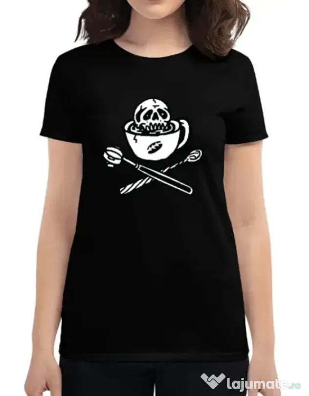 Tricou ADLER dama Death before decaf Negru