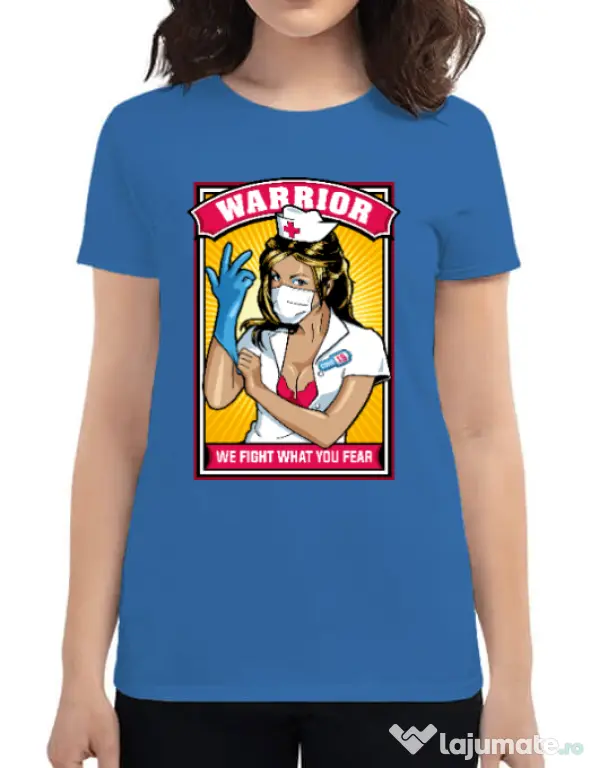 Tricou ADLER dama Fight what we fear Albastru azuriu