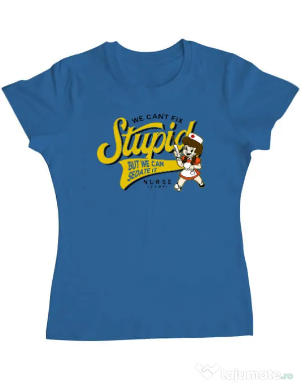 Tricou ADLER dama Can\'t fix stupid Albastru azuriu