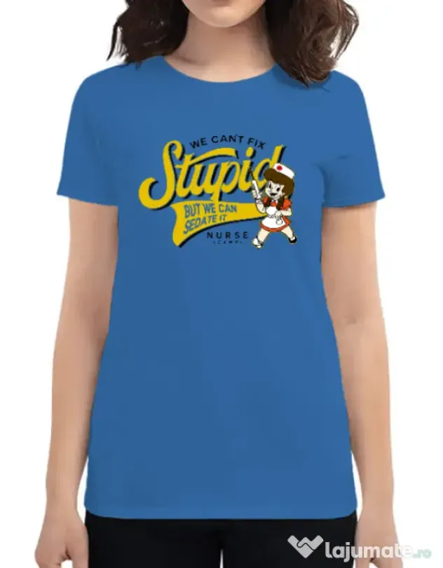 Tricou ADLER dama Can\'t fix stupid Albastru azuriu