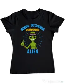 Tricou ADLER dama Social distancing Negru