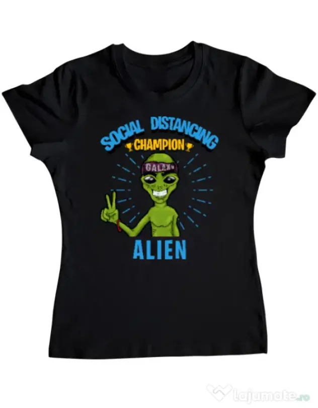 Tricou ADLER dama Social distancing Negru