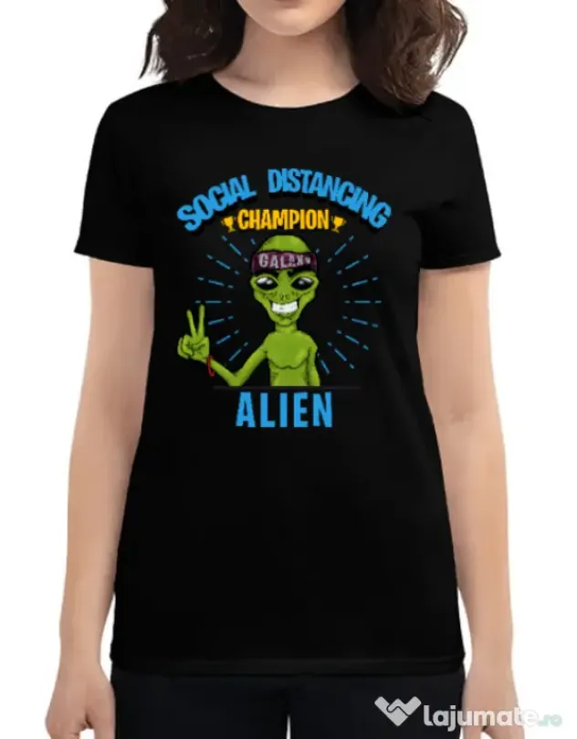 Tricou ADLER dama Social distancing Negru