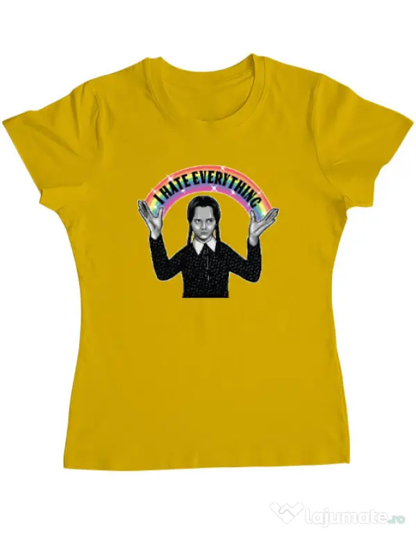 Tricou ADLER dama I hate everything Galben