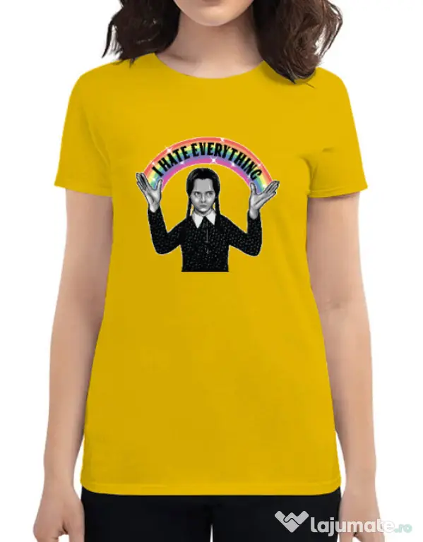 Tricou ADLER dama I hate everything Galben