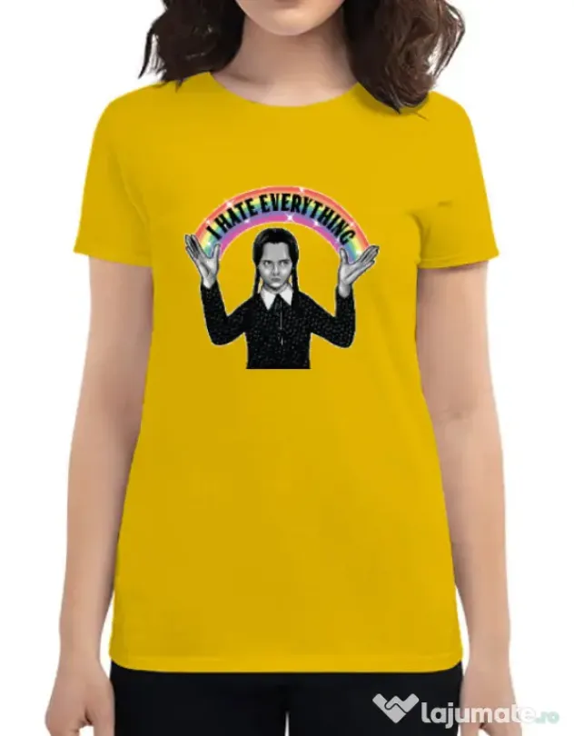 Tricou ADLER dama I hate everything Galben