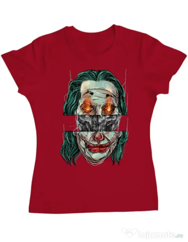 Tricou ADLER dama Joker skull Rosu