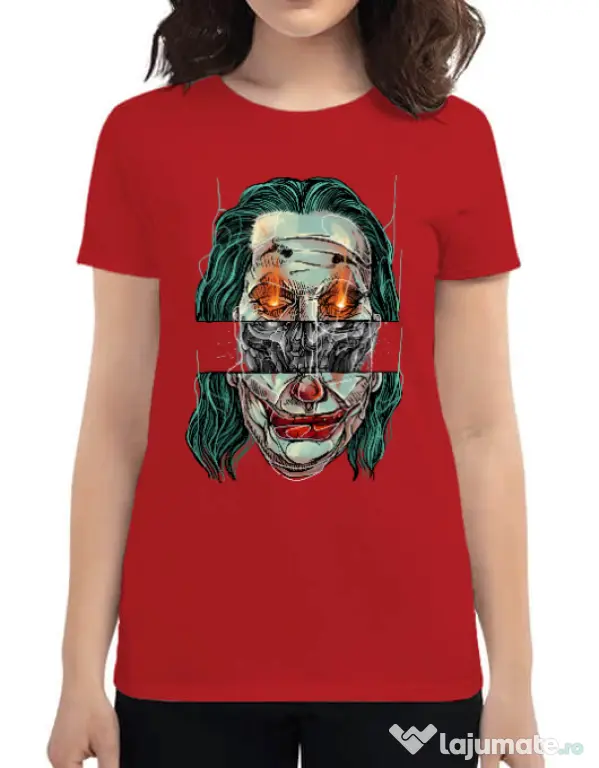 Tricou ADLER dama Joker skull Rosu