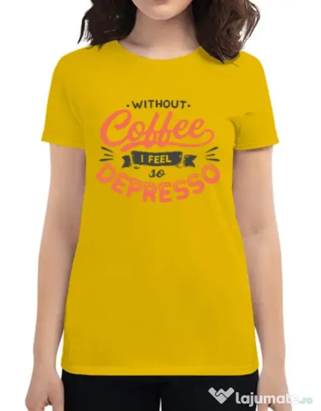 Tricou ADLER dama Without coffee Galben
