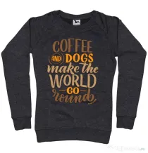 Bluza personalizata dama Coffee and dogs Negru melanj