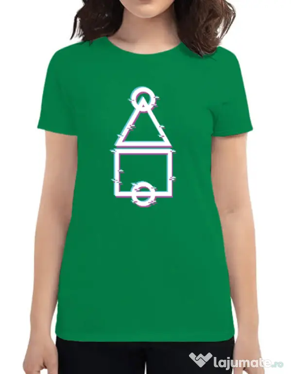 Tricou personalizat dama Glitch Squid Game Verde mediu