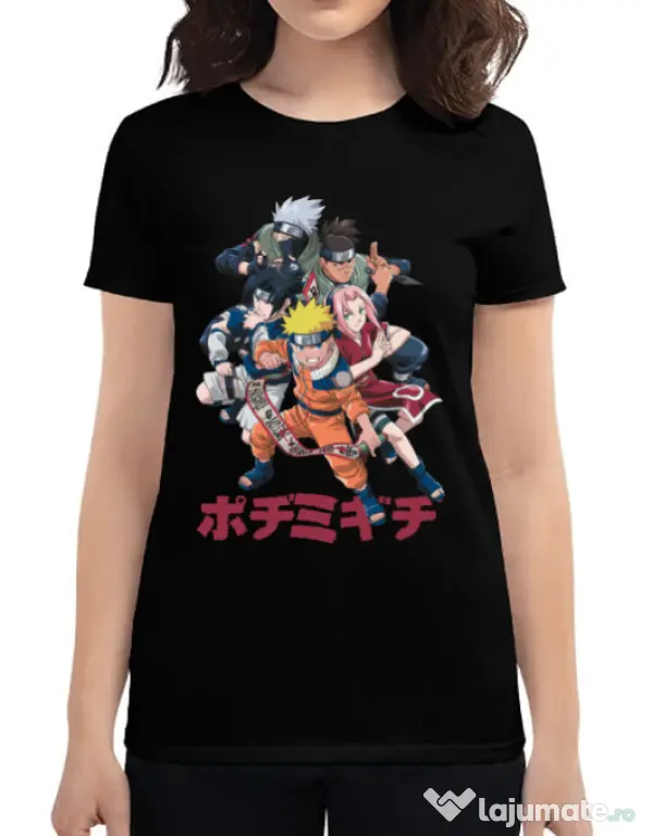 Tricou personalizat dama Naruto Ninja Team Negru